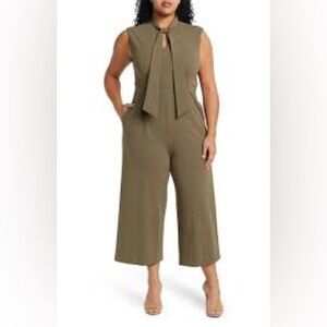 Calvin Klein Tie Neck Sleeveless Wide Leg Jumpsuit Olive Green Size 10